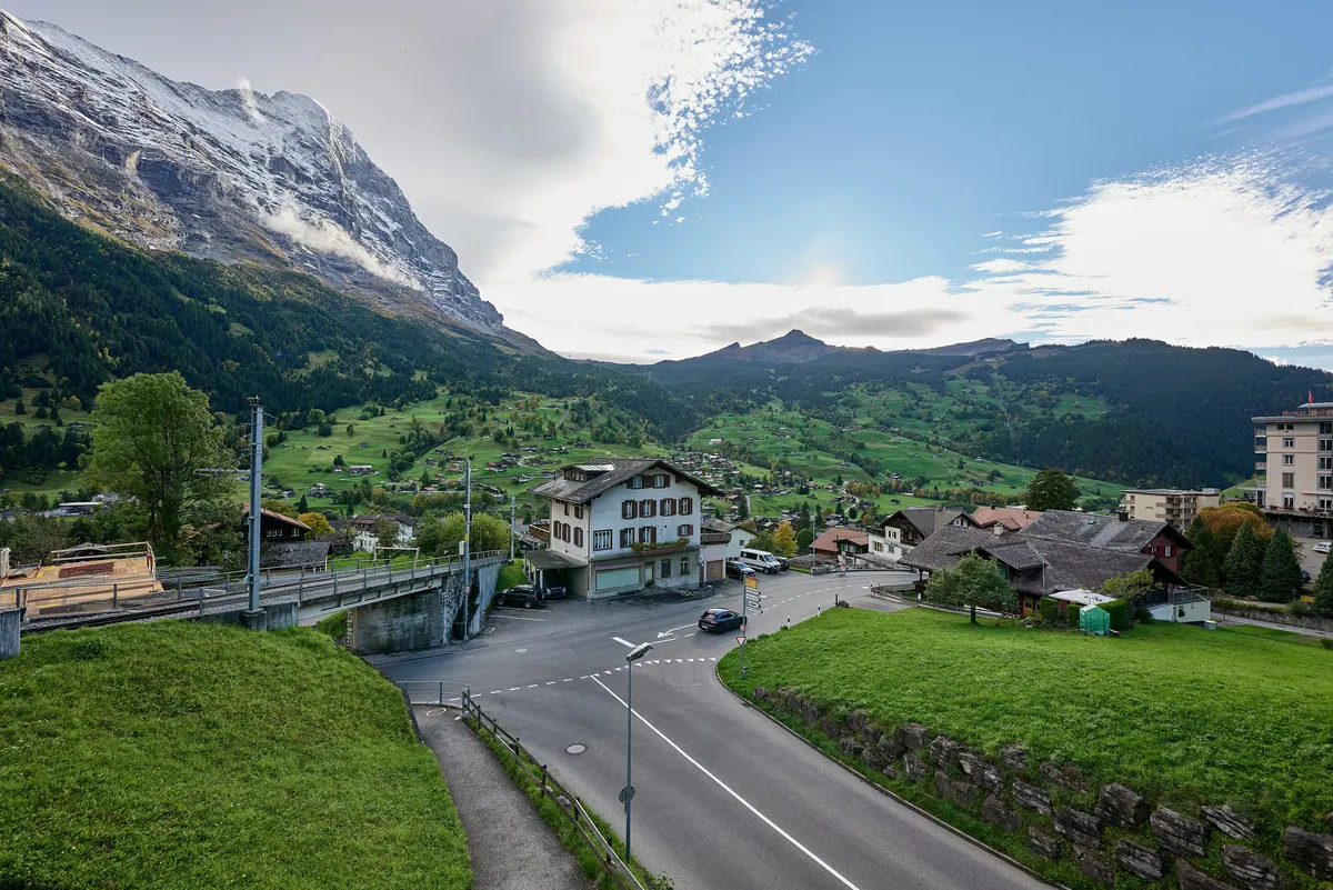 The Eiger towers right above Grindelwald, where the cogwheel trains start their climb to Kleine Scheidegg