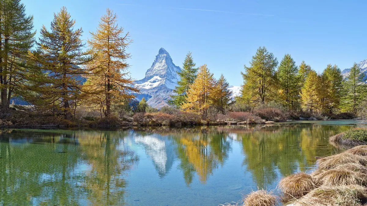 The Matterhorn above Zermatt, where the western end of the Glacier Express line finishes